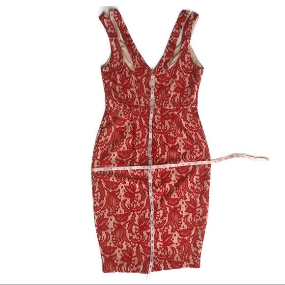 ASOS Pencil Lace Dress V-neck | Red | Size 6 - Picture 7 of 8